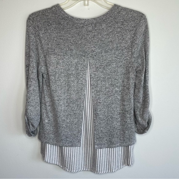 Monteau Preppy Classic Gray Crewneck Roll Tab Layered Sweater Top Blouse - Picture 3 of 8